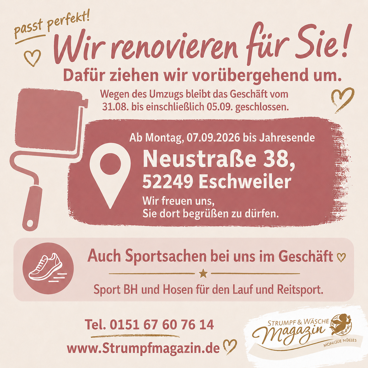 Strumpf & Wäsche Magazin Eschweiler renoviert und zieht vorübergehend um
